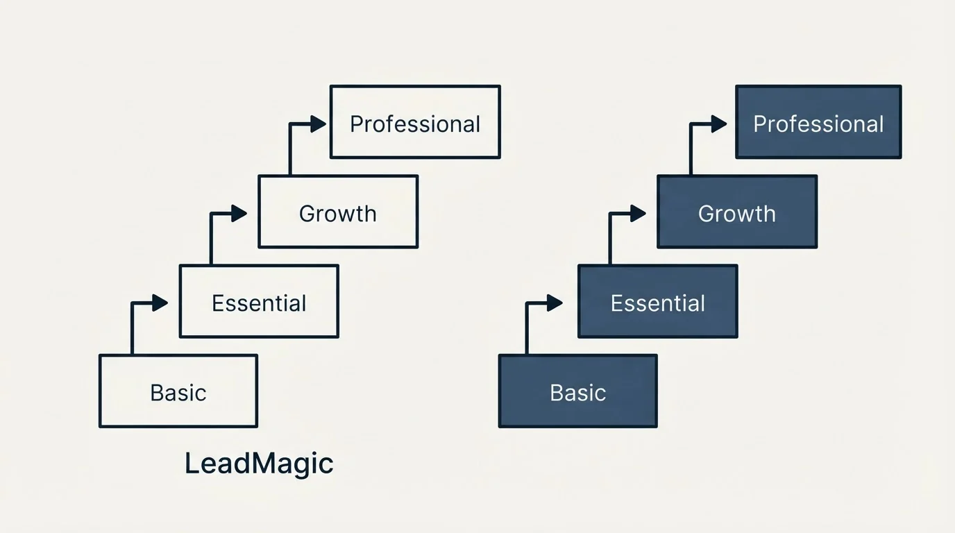 Pricing ladder: Pricing Comparison (LeadMagic, Basic, Essential, Growth)