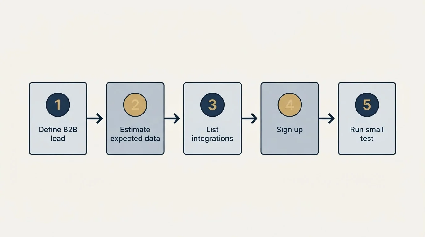 Step sequence: Getting Started Checklist (Define B2B lead, Estimate expected data, List integrations, Sign up)