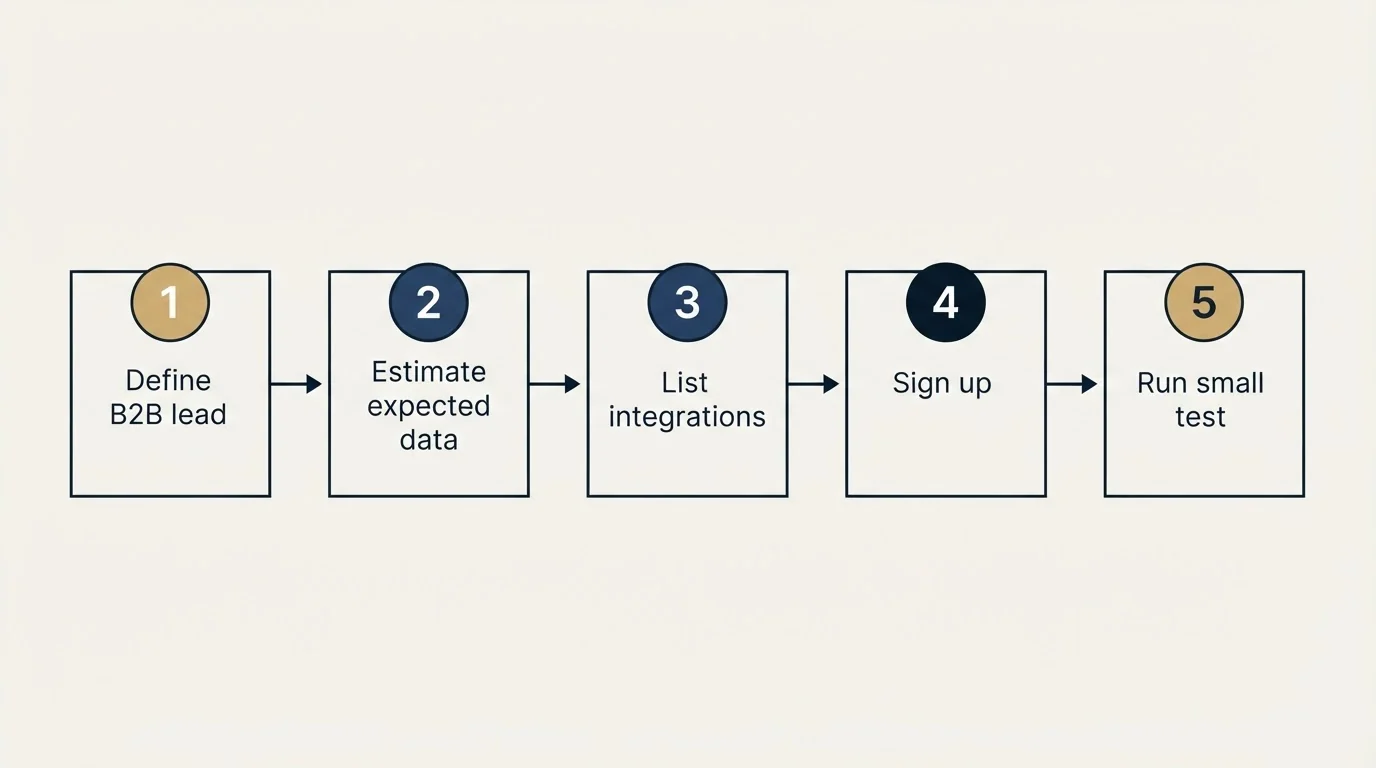 Step sequence: Getting Started Checklist (Define B2B lead, Estimate expected data, List integrations, Sign up)