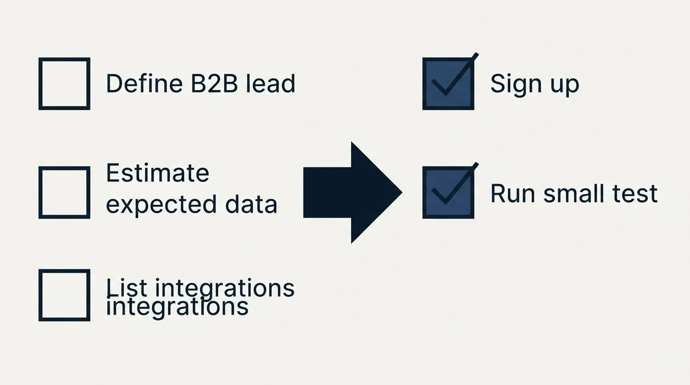 Before-and-after steps: Getting Started Checklist (Define B2B lead, Estimate expected data, List integrations, Sign up)