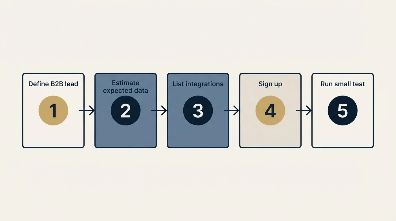 Step sequence: Getting Started Checklist (Define B2B lead, Estimate expected data, List integrations, Sign up)