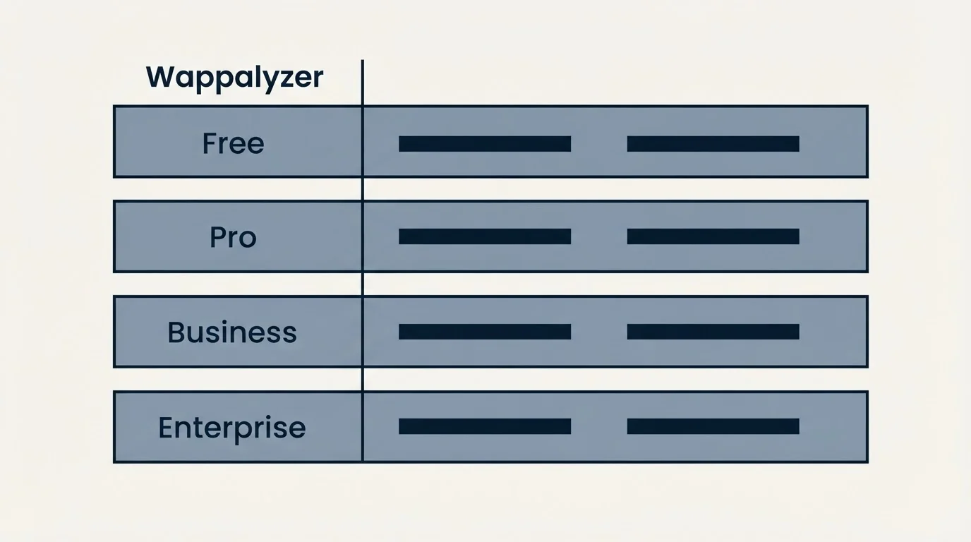 Pricing table: Pricing Comparison (Wappalyzer, Free, Pro, Business)
