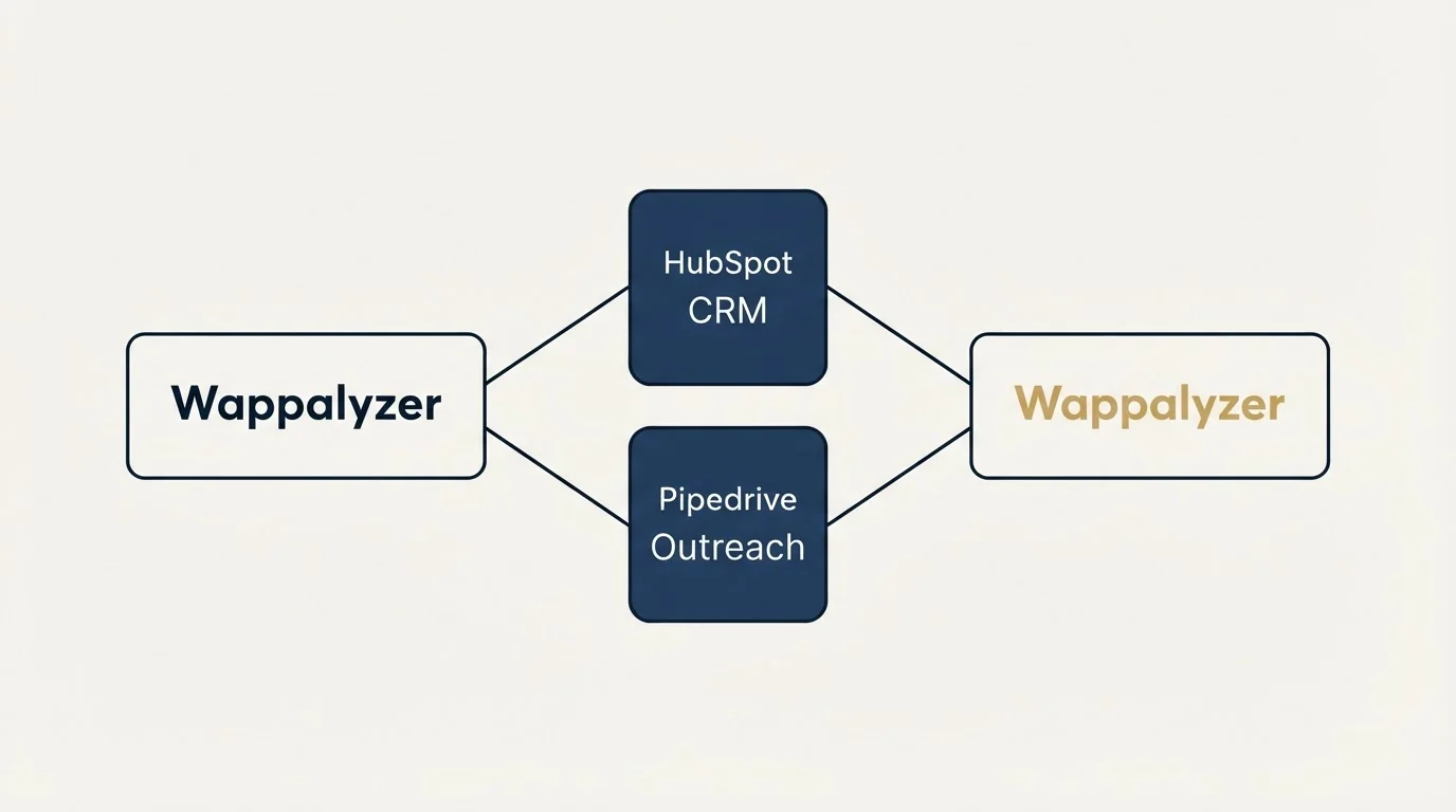 Integration schematic: Integration Ecosystem (Wappalyzer, HubSpot, Zoho, CRM)