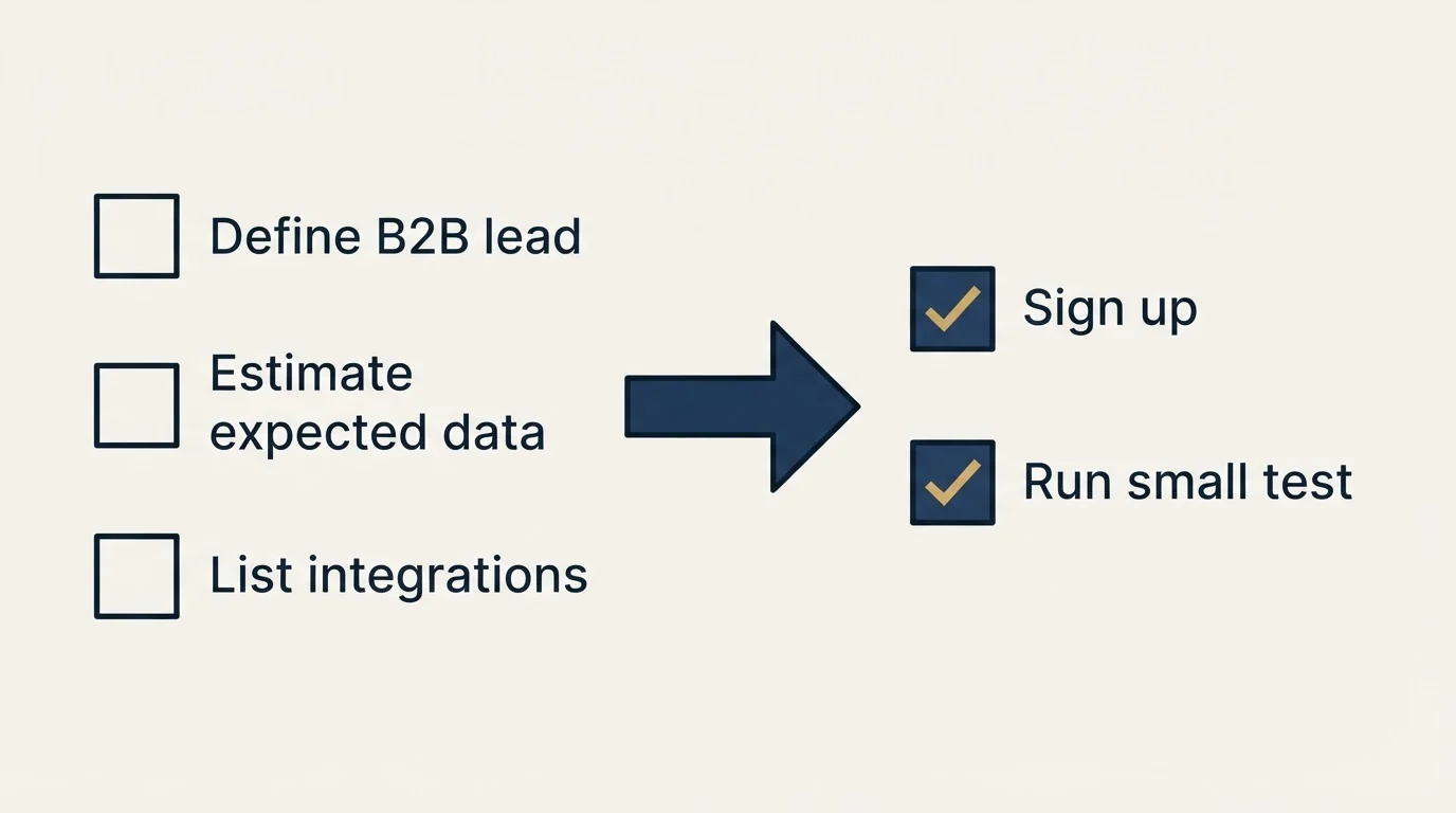 Before-and-after steps: Getting Started Checklist (Define B2B lead, Estimate expected data, List integrations, Sign up)