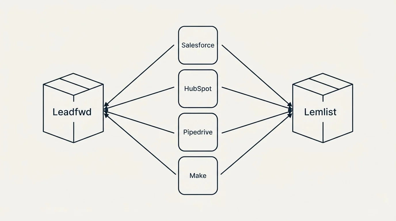 Integration flow: Integration Ecosystem (Leadfwd, Lemlist, Salesforce, HubSpot)