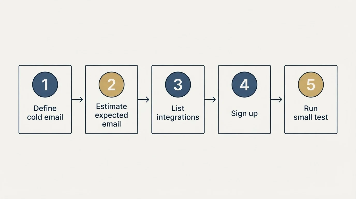 Step sequence: Getting Started Checklist (Define cold email, Estimate expected email, List integrations, Sign up)