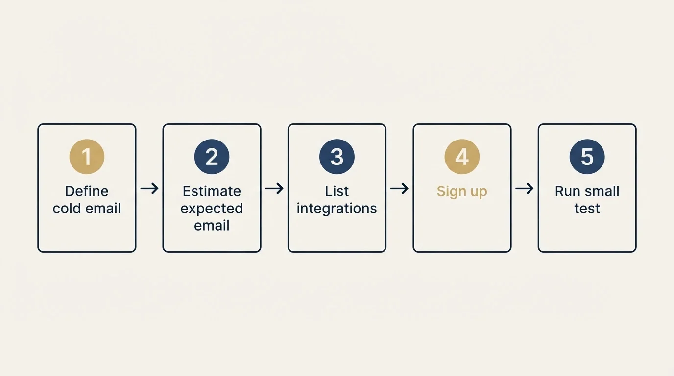 Step sequence: Getting Started Checklist (Define cold email, Estimate expected email, List integrations, Sign up)