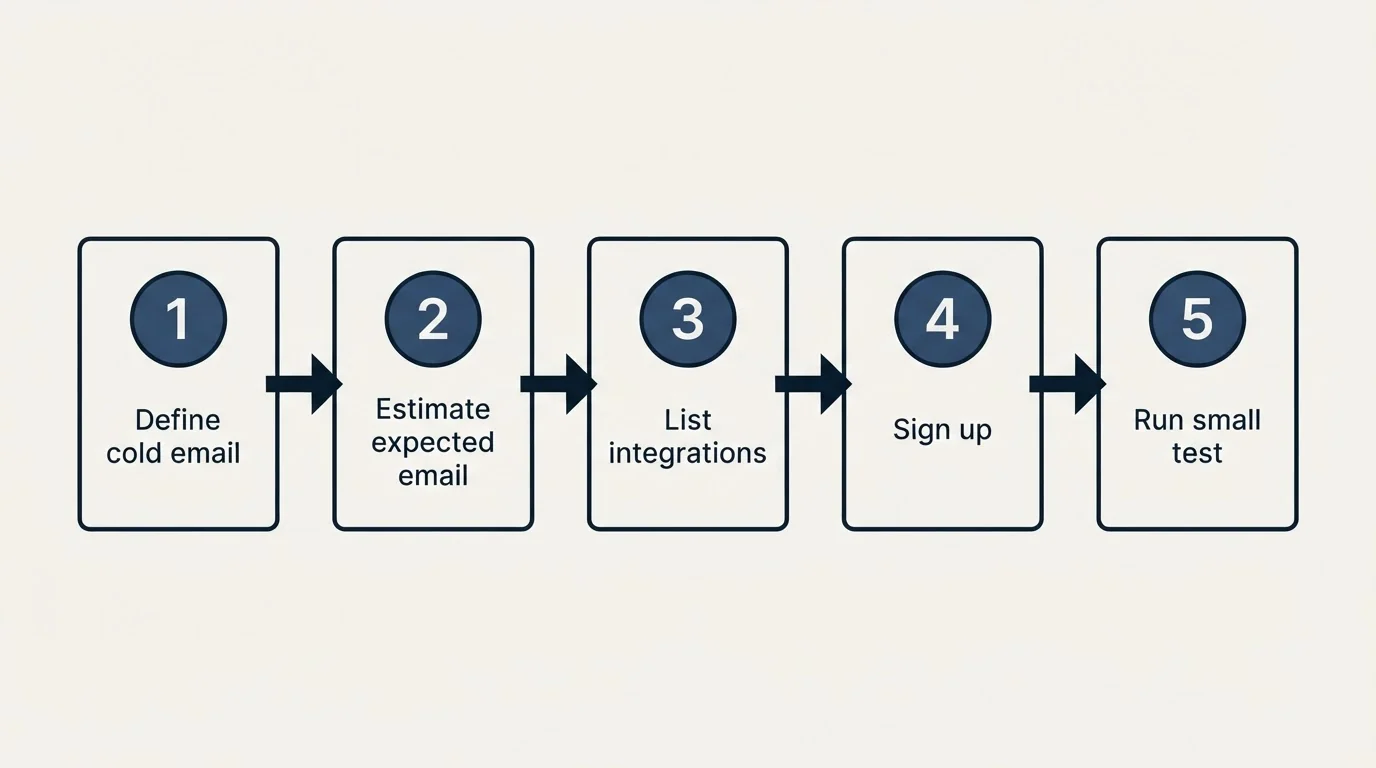 Step sequence: Getting Started Checklist (Define cold email, Estimate expected email, List integrations, Sign up)