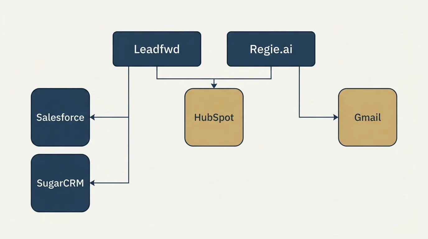 Integration grid: Integration Ecosystem (Leadfwd, Regie.ai, HubSpot, Salesforce)
