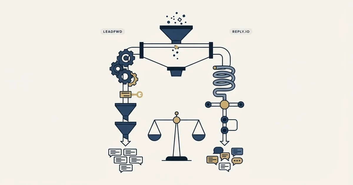 Editorial illustration for Leadfwd vs Reply.io