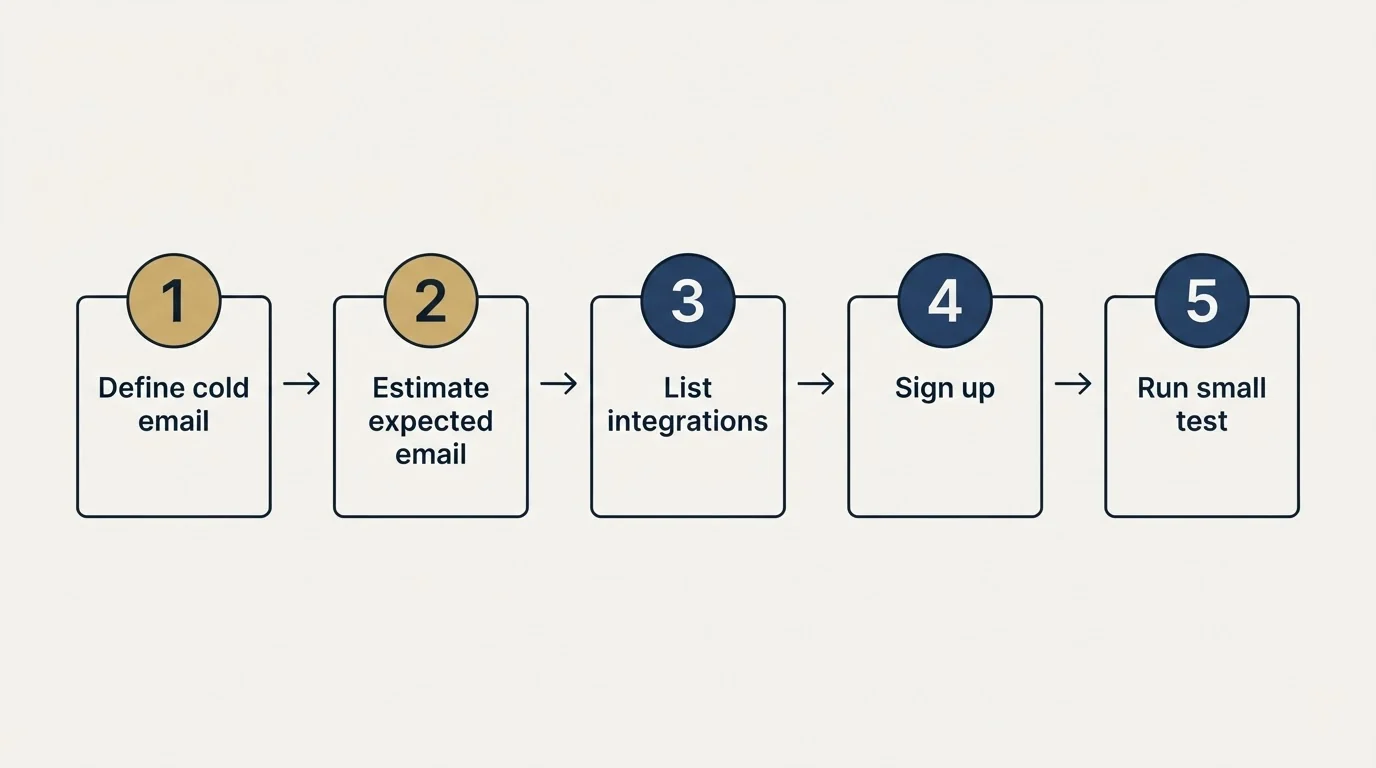 Step sequence: Getting Started Checklist (Define cold email, Estimate expected email, List integrations, Sign up)