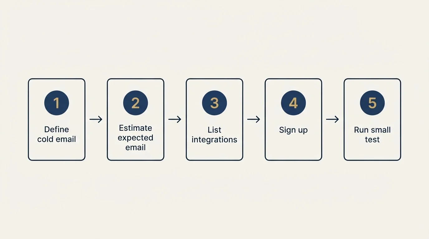 Step sequence: Getting Started Checklist (Define cold email, Estimate expected email, List integrations, Sign up)