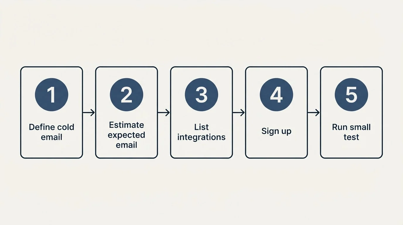 Step sequence: Getting Started Checklist (Define cold email, Estimate expected email, List integrations, Sign up)