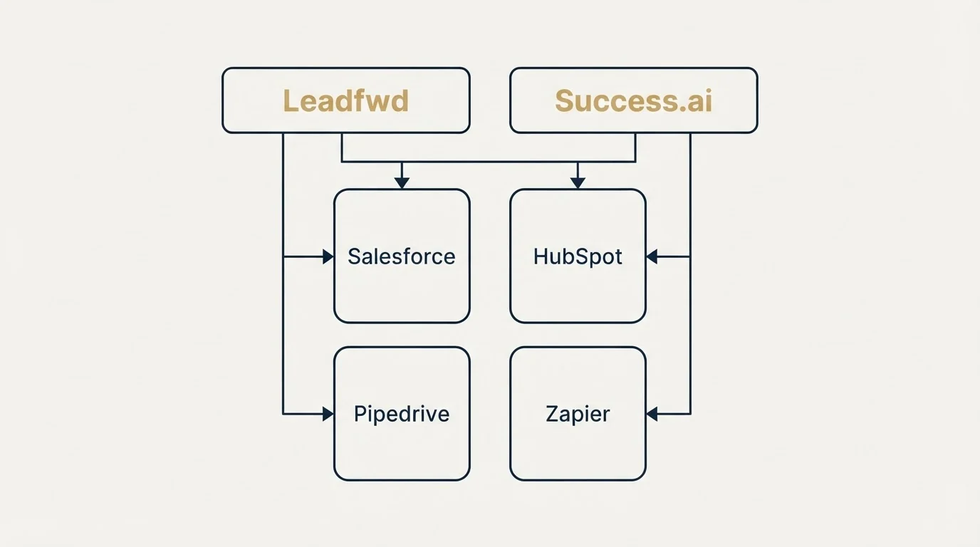 Integration grid: Integration Ecosystem (Leadfwd, Success.ai, Salesforce, HubSpot)