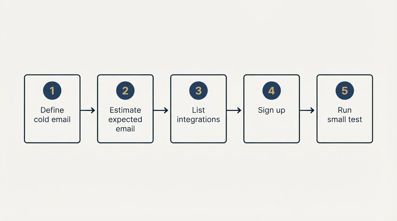 Step sequence: Getting Started Checklist (Define cold email, Estimate expected email, List integrations, Sign up)