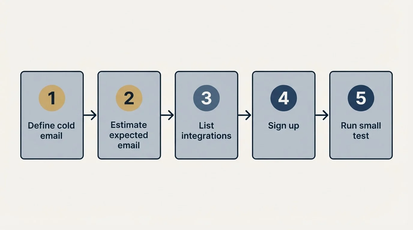 Step sequence: Getting Started Checklist (Define cold email, Estimate expected email, List integrations, Sign up)