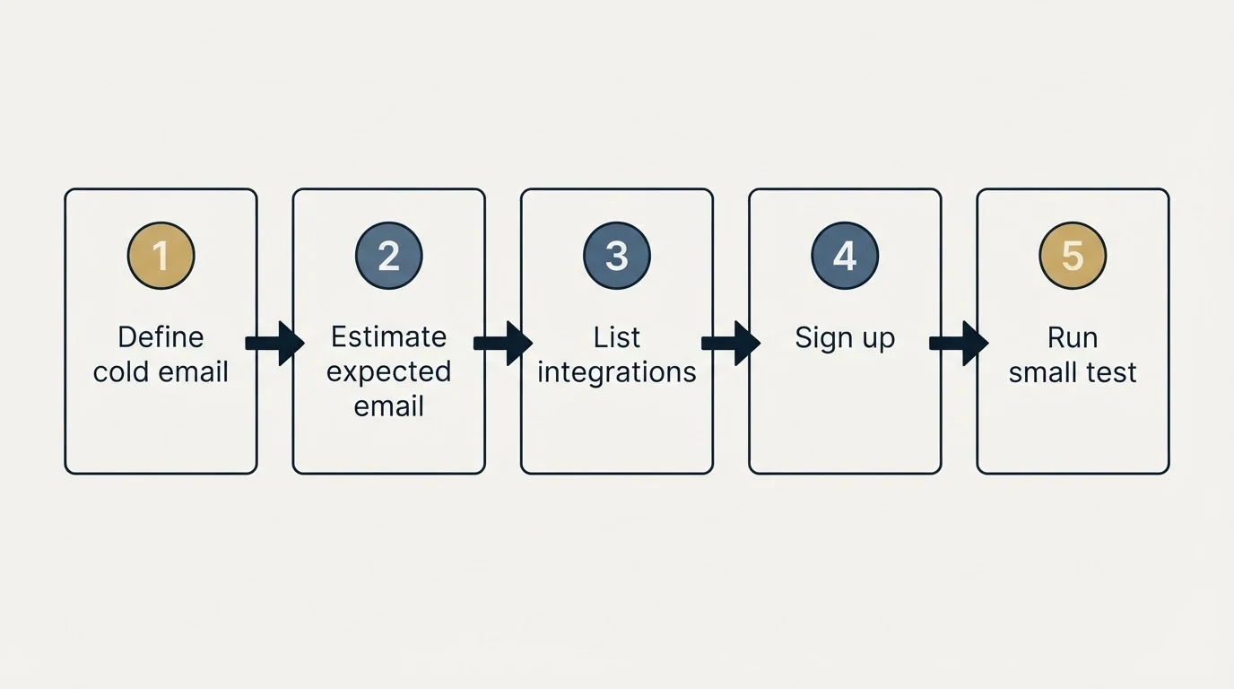 Step sequence: Getting Started Checklist (Define cold email, Estimate expected email, List integrations, Sign up)