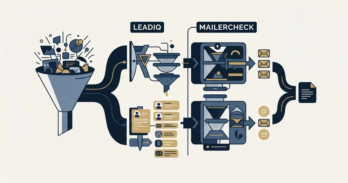 Editorial illustration for LeadIQ vs MailerCheck
