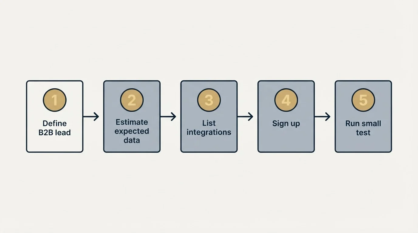 Step sequence: Getting Started Checklist (Define B2B lead, Estimate expected data, List integrations, Sign up)