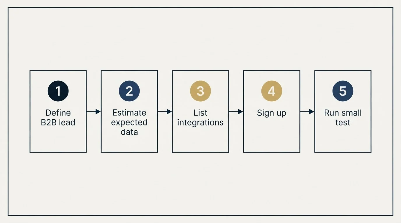 Step sequence: Getting Started Checklist (Define B2B lead, Estimate expected data, List integrations, Sign up)
