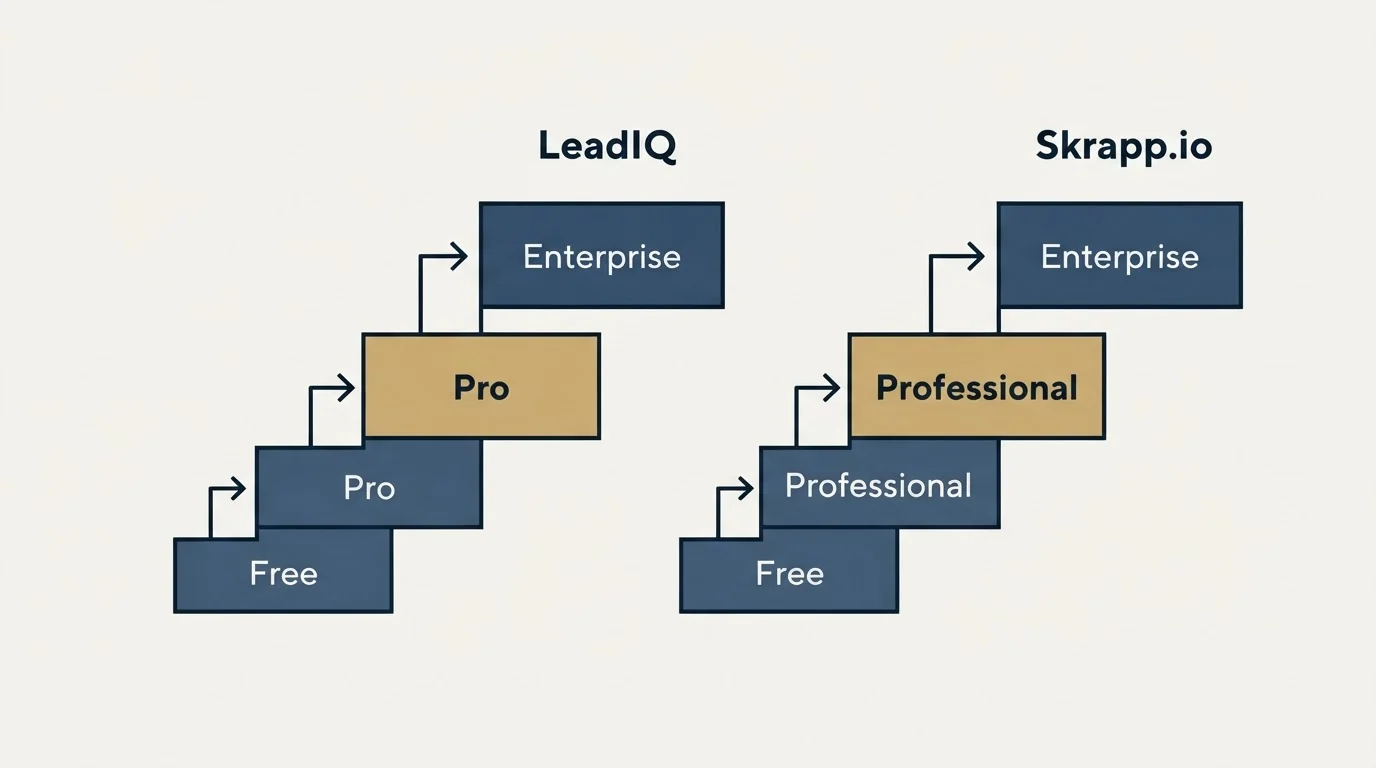 Pricing ladder: Pricing Comparison (LeadIQ, Skrapp.io, Free, Pro)