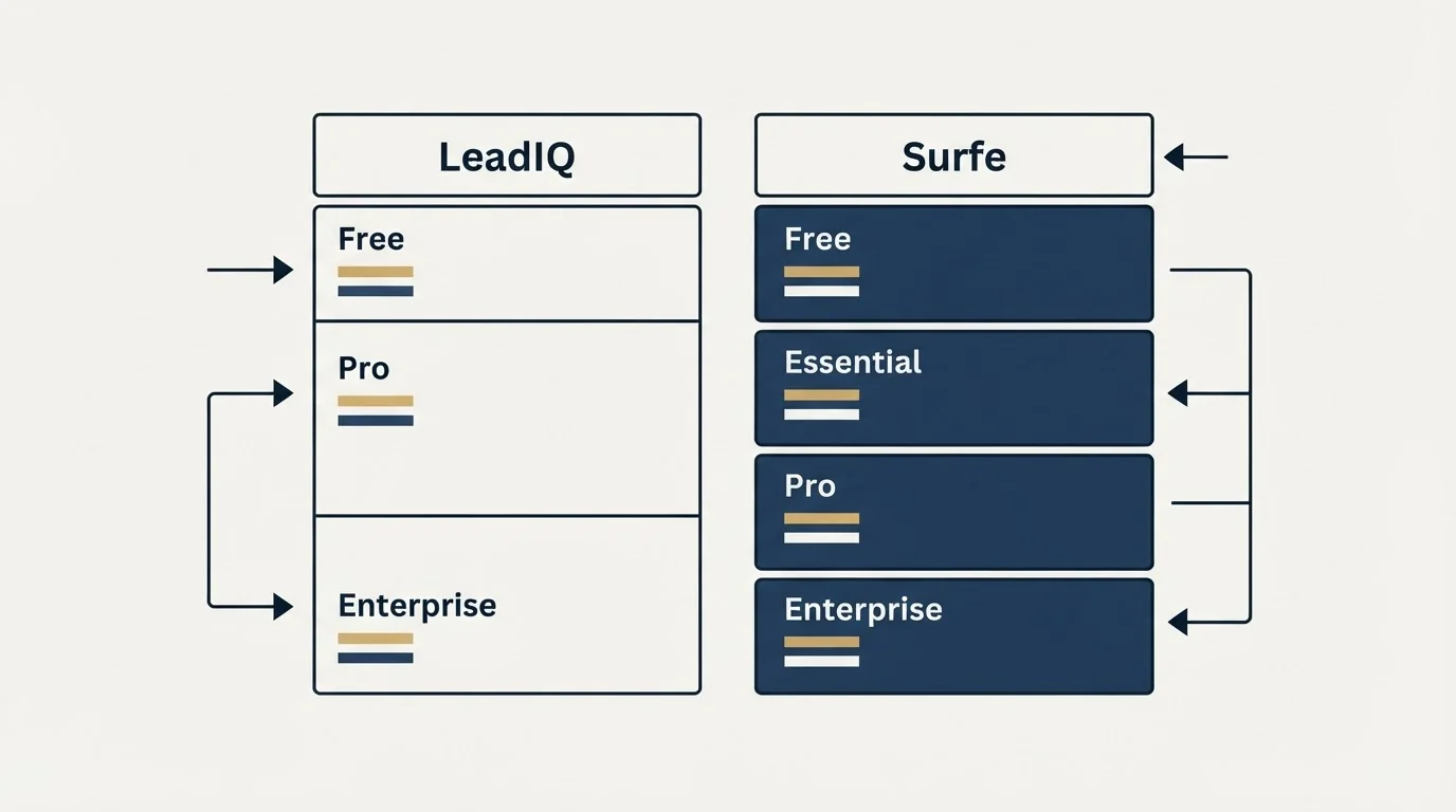 Pricing table: Pricing Comparison (LeadIQ, Surfe, Free, Pro)