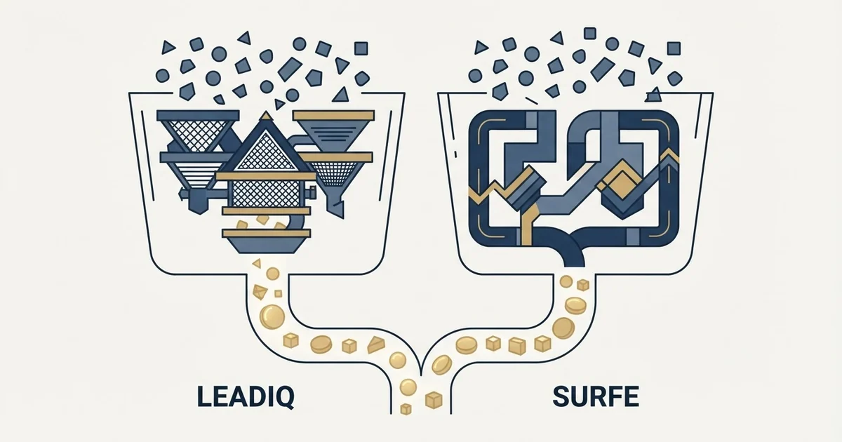 Editorial illustration for LeadIQ vs Surfe