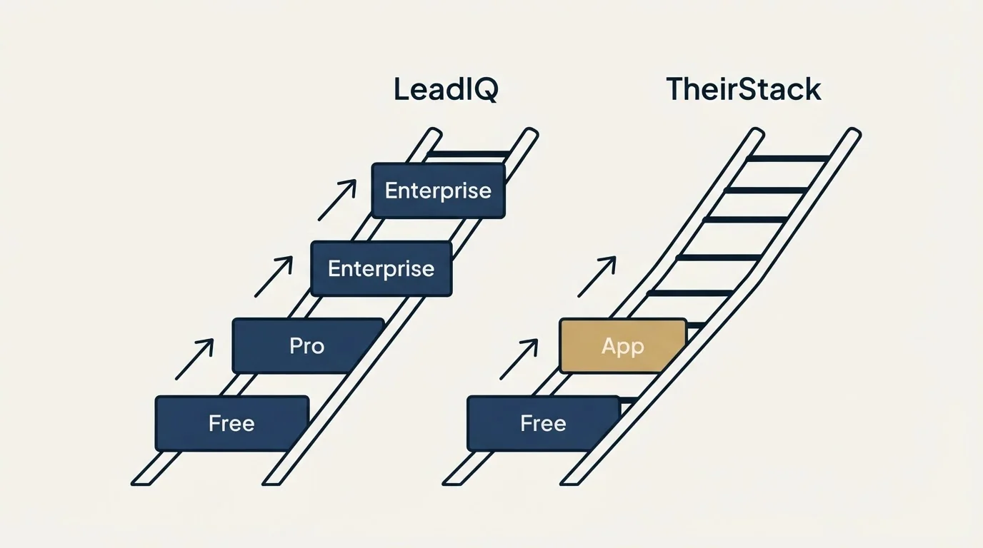 Pricing ladder: Pricing Comparison (LeadIQ, TheirStack, Free, Pro)