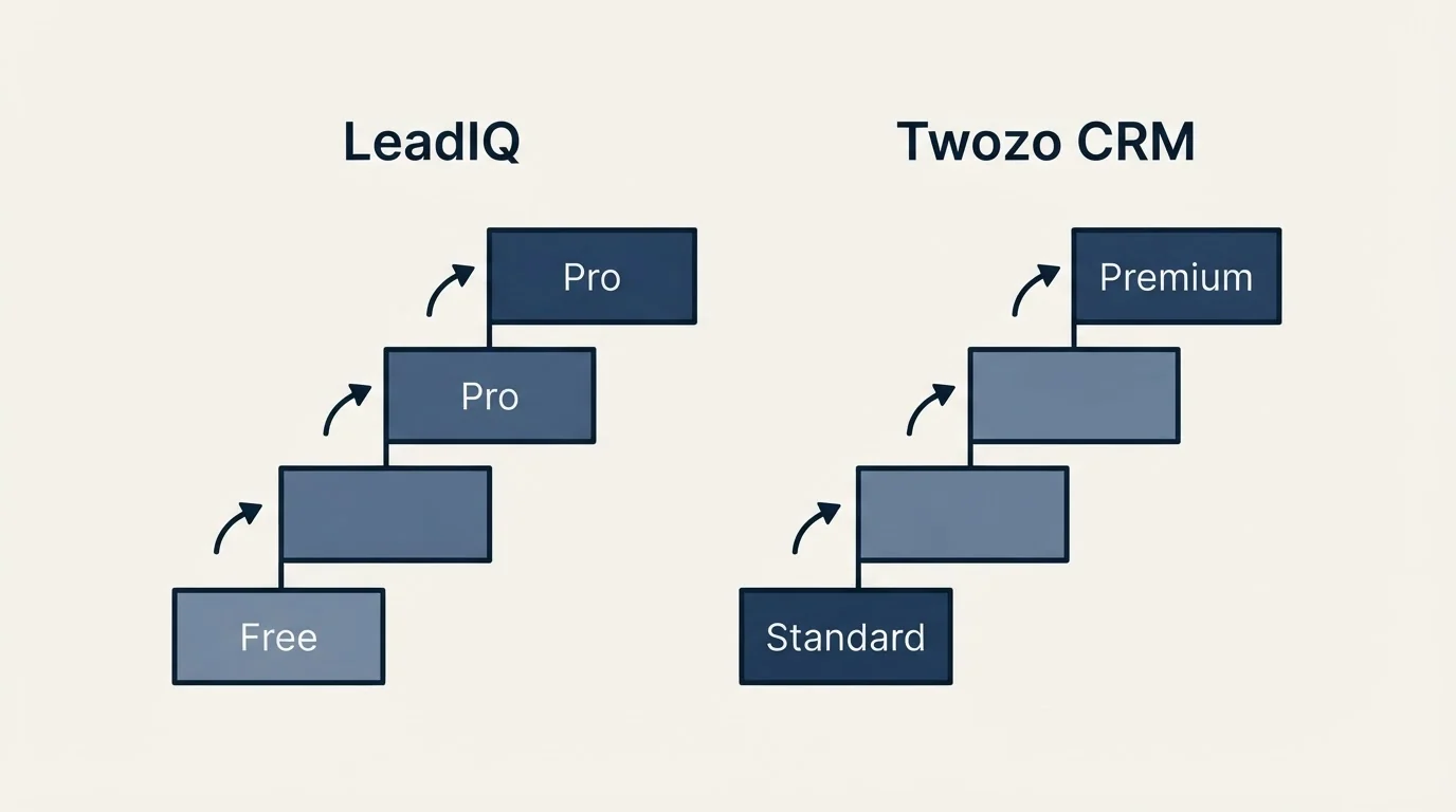 Pricing ladder: Pricing Comparison (LeadIQ, Twozo CRM, Free, Standard)