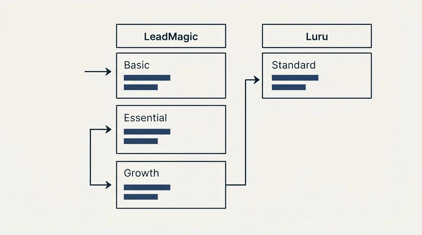 Pricing table: Pricing Comparison (LeadMagic, Luru, Basic, Standard)