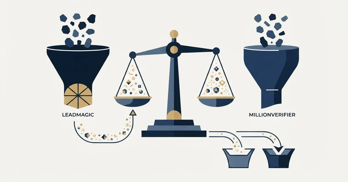 Editorial illustration for LeadMagic vs MillionVerifier