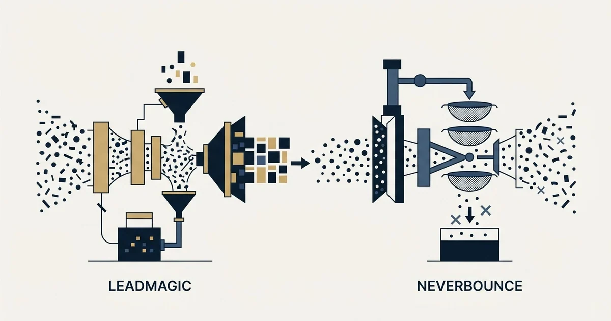 Editorial illustration for LeadMagic vs NeverBounce