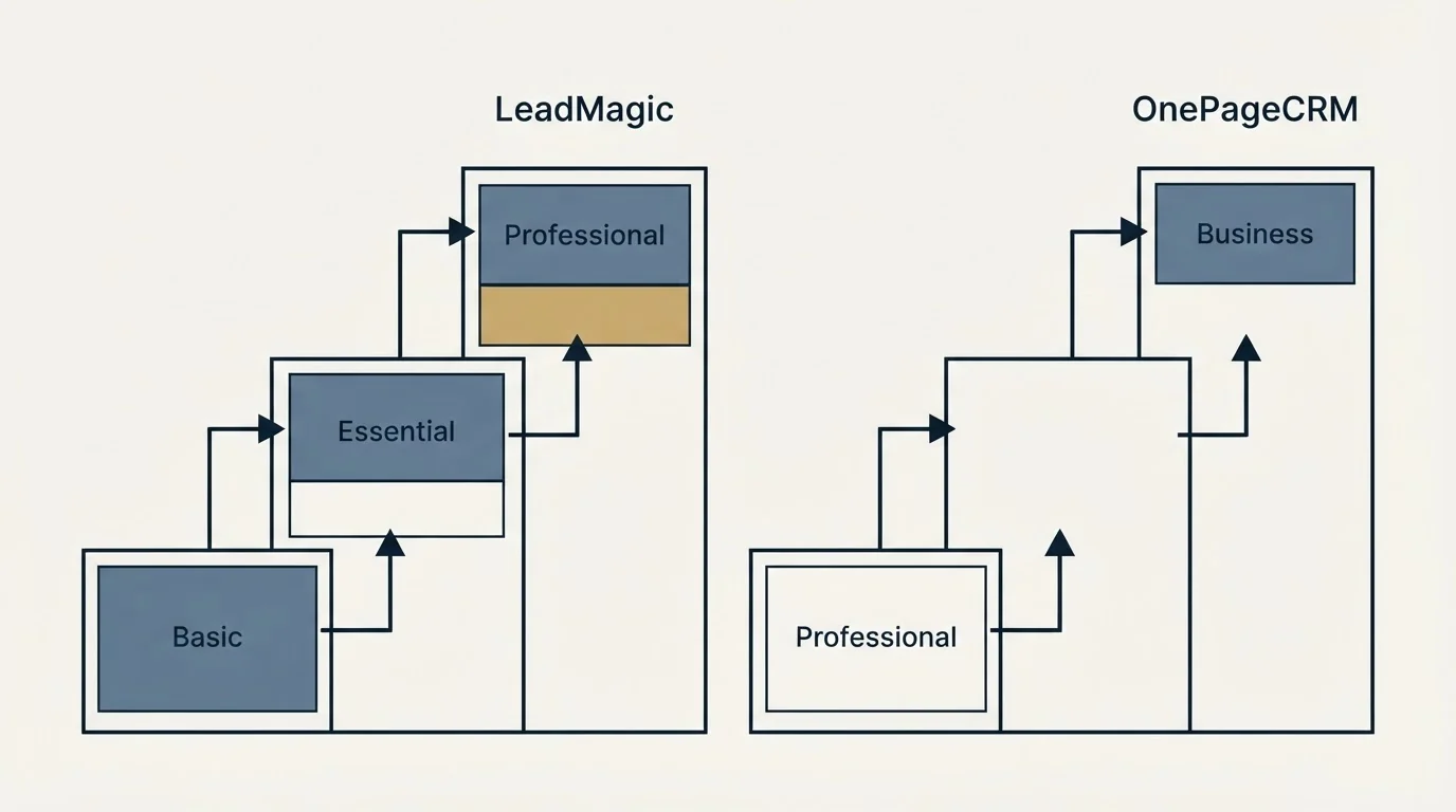Pricing ladder: Pricing Comparison (LeadMagic, OnePageCRM, Basic, Professional)