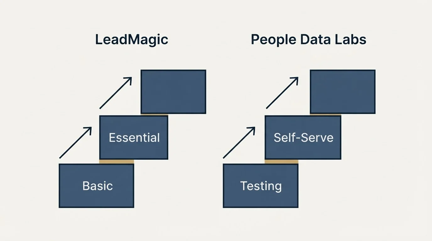 Pricing ladder: Pricing Comparison (LeadMagic, People Data Labs, Basic, Testing)