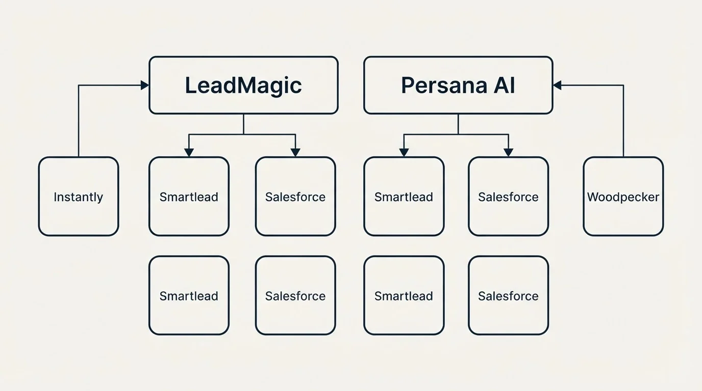 Integration grid: Integration Ecosystem (LeadMagic, Persana AI, Smartlead, Salesforce)