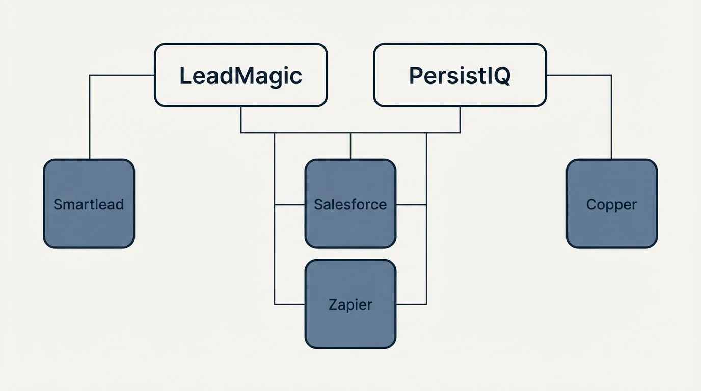 Integration grid: Integration Ecosystem (LeadMagic, PersistIQ, Salesforce, Zapier)