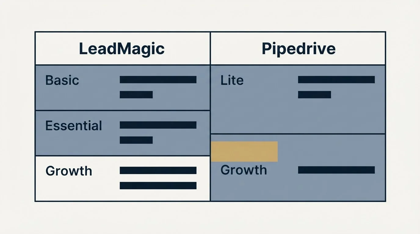 Pricing table: Pricing Comparison (LeadMagic, Pipedrive, Basic, Lite)