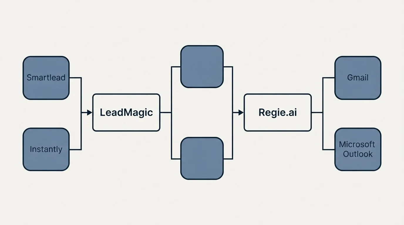 Integration flow: Integration Ecosystem (LeadMagic, Regie.ai, Smartlead, Gmail)