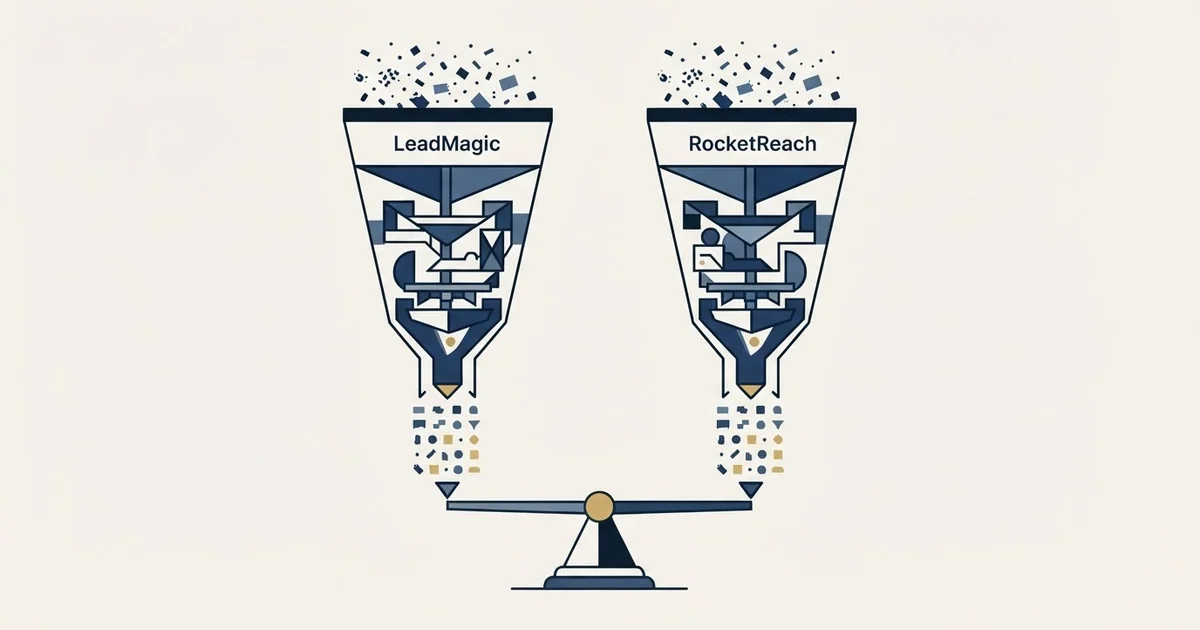 Editorial illustration for LeadMagic vs RocketReach