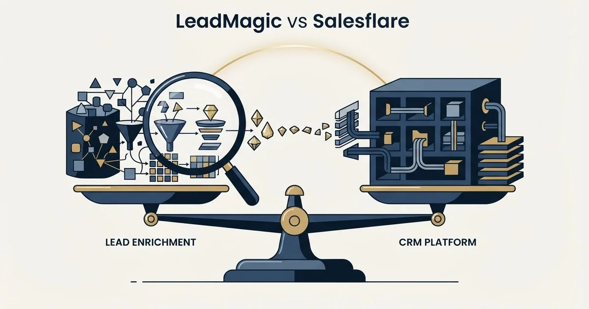 Editorial illustration for LeadMagic vs Salesflare