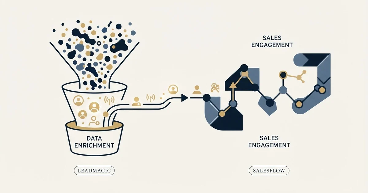 Editorial illustration for LeadMagic vs Salesflow