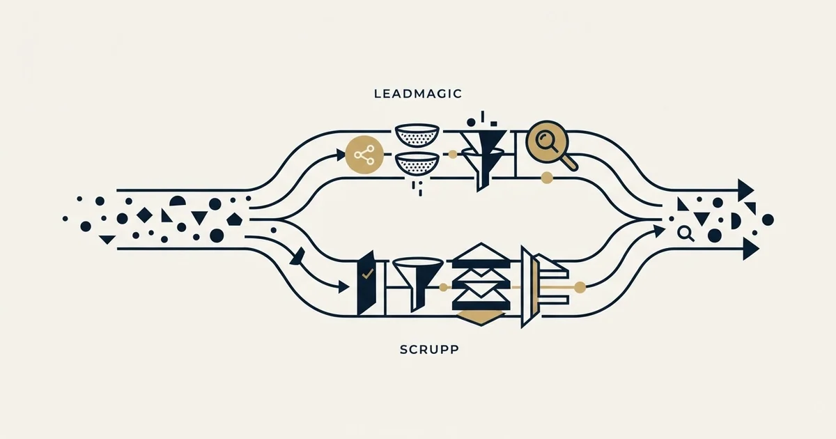 Editorial illustration for LeadMagic vs Scrupp