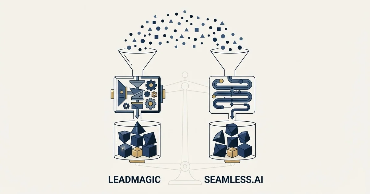 Editorial illustration for LeadMagic vs Seamless.AI