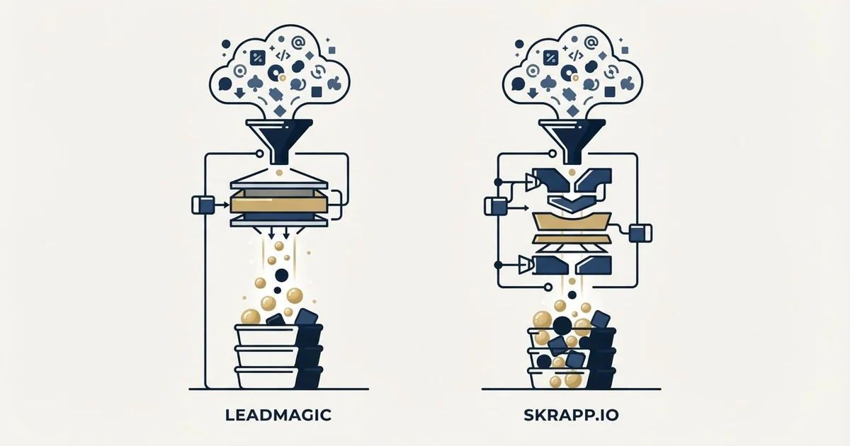 Editorial illustration for LeadMagic vs Skrapp.io