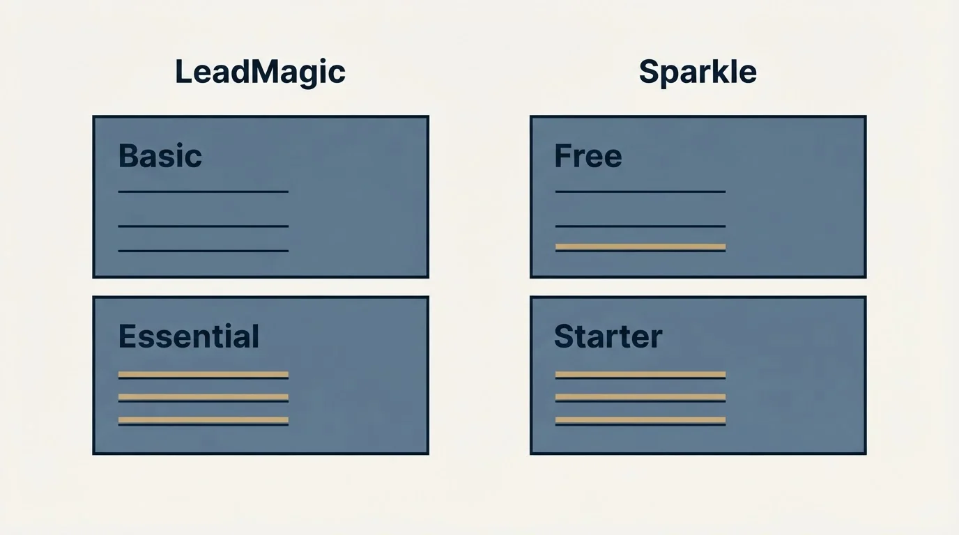 Pricing panels: Pricing Comparison (LeadMagic, Sparkle, Basic, Free)
