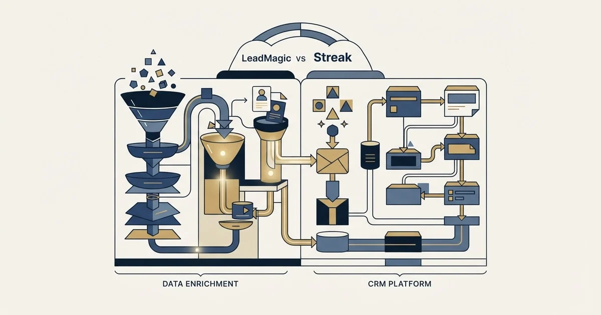 Editorial illustration for LeadMagic vs Streak