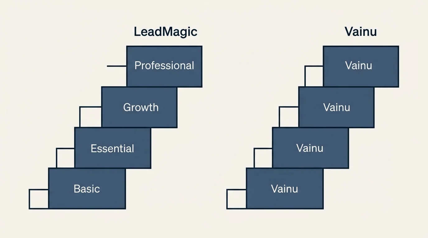 Pricing ladder: Pricing Comparison (LeadMagic, Vainu, Basic, Essential)