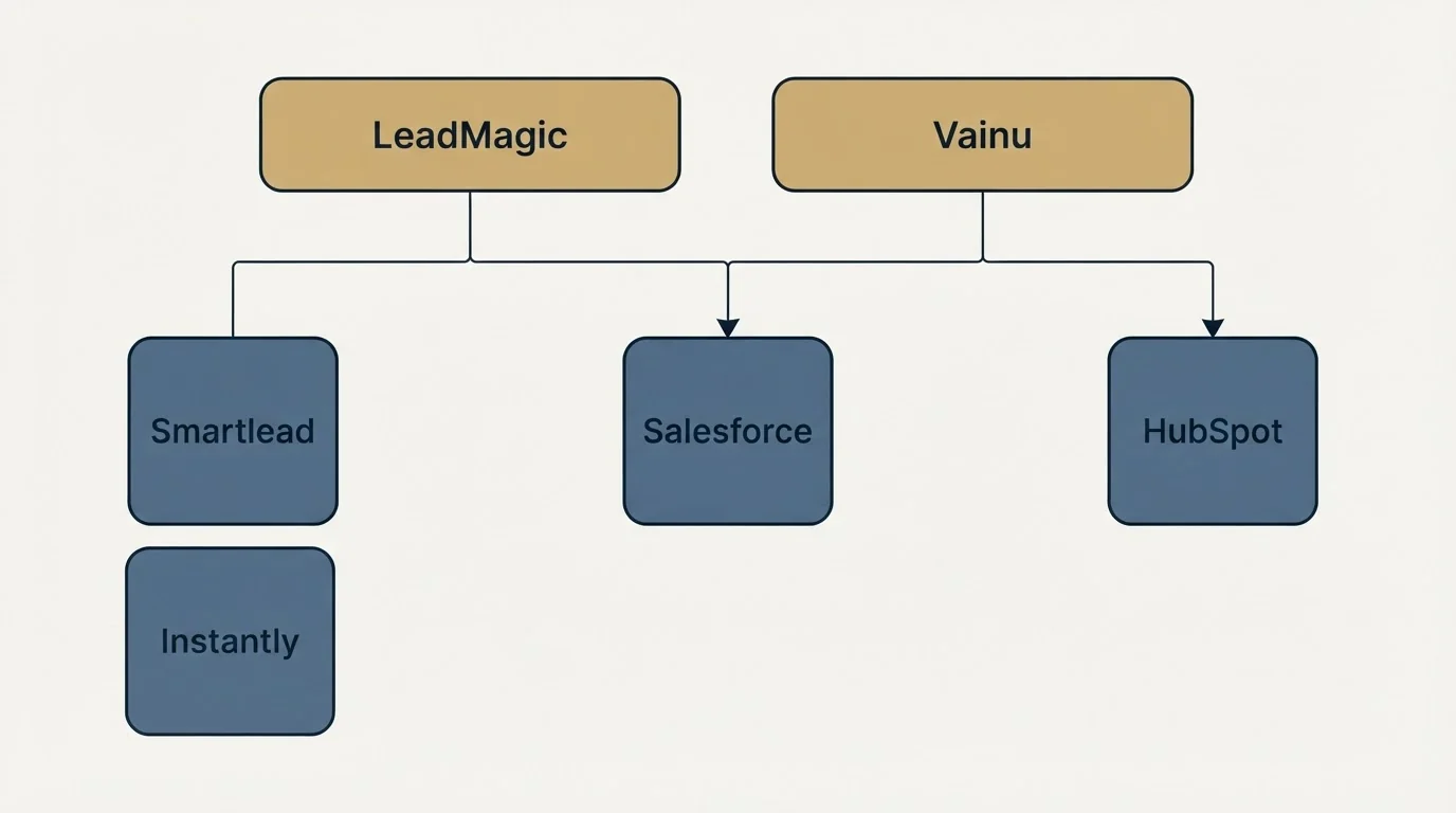 Integration grid: Integration Ecosystem (LeadMagic, Vainu, Salesforce, Smartlead)
