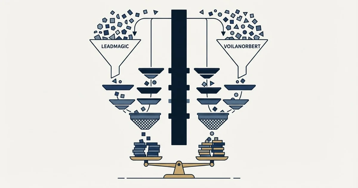 Editorial illustration for LeadMagic vs VoilaNorbert