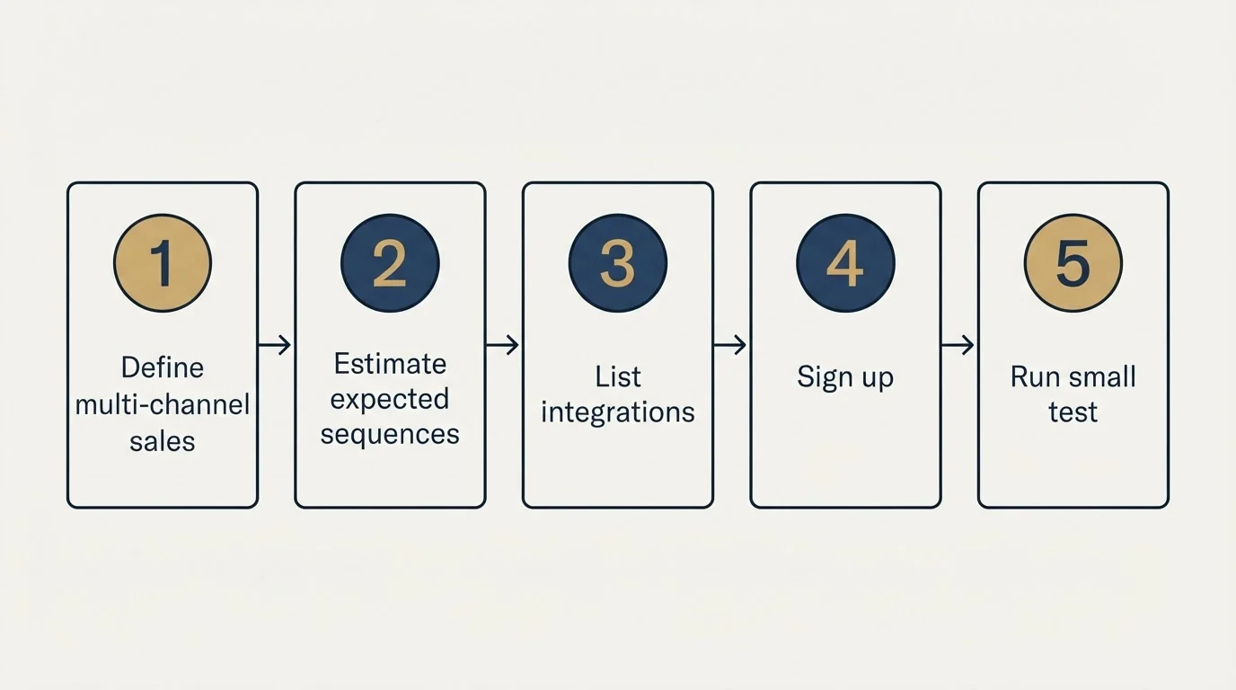 Step sequence: Getting Started Checklist (Define multi-channel sales, Estimate expected sequences, List integrations, Sign up)